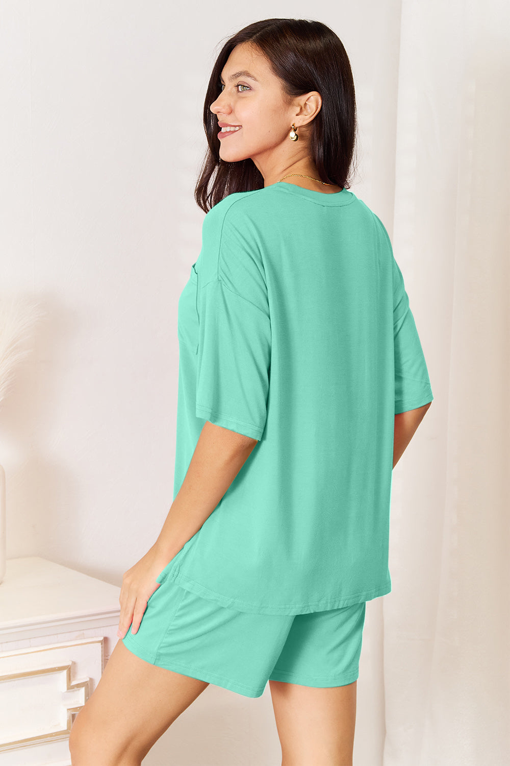 Bamboo Round Neck Drop Shoulder T-Shirt & Shorts Set