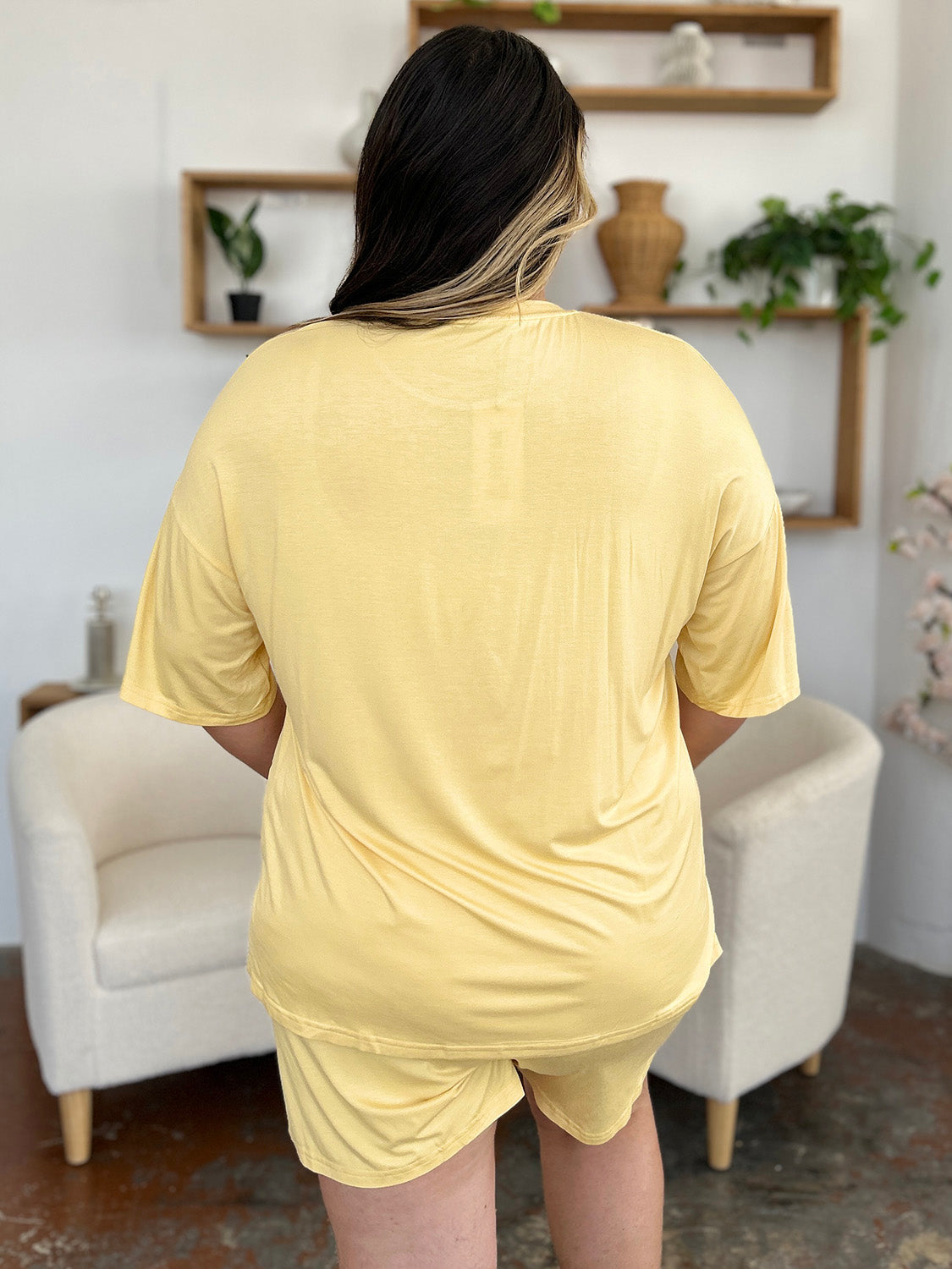 Bamboo Round Neck Drop Shoulder T-Shirt & Shorts Set