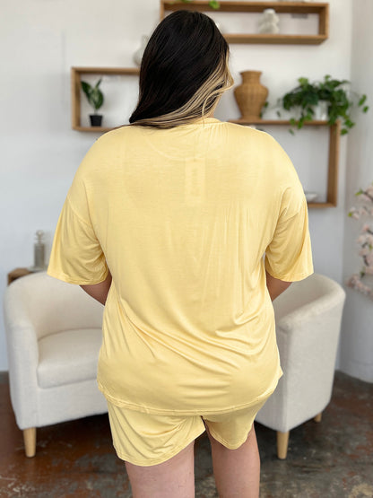 Bamboo Round Neck Drop Shoulder T-Shirt & Shorts Set