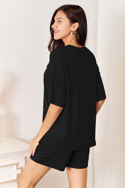 Bamboo Round Neck Drop Shoulder T-Shirt & Shorts Set