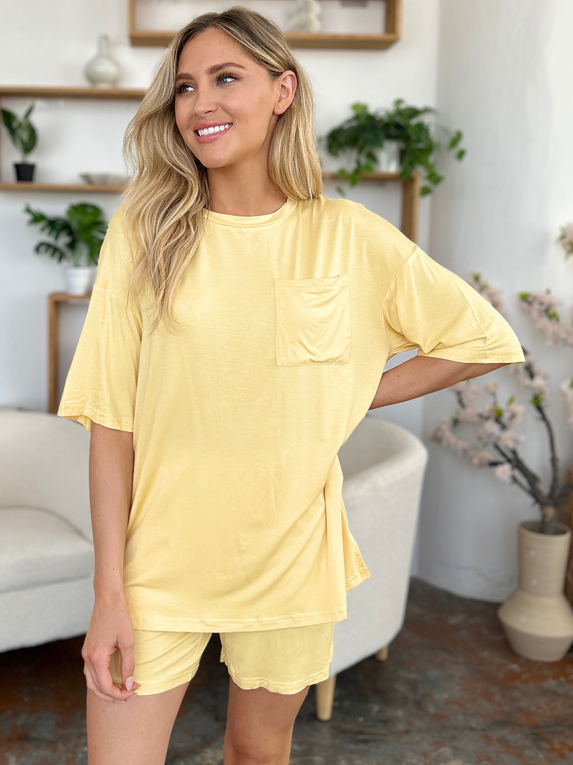 Bamboo Round Neck Drop Shoulder T-Shirt & Shorts Set