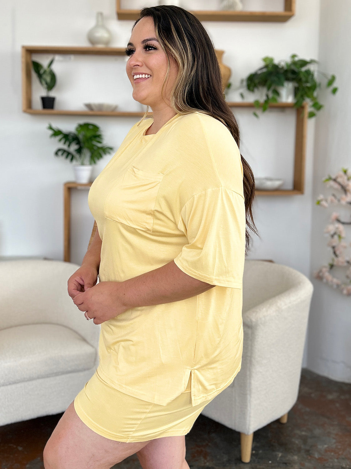 Bamboo Round Neck Drop Shoulder T-Shirt & Shorts Set