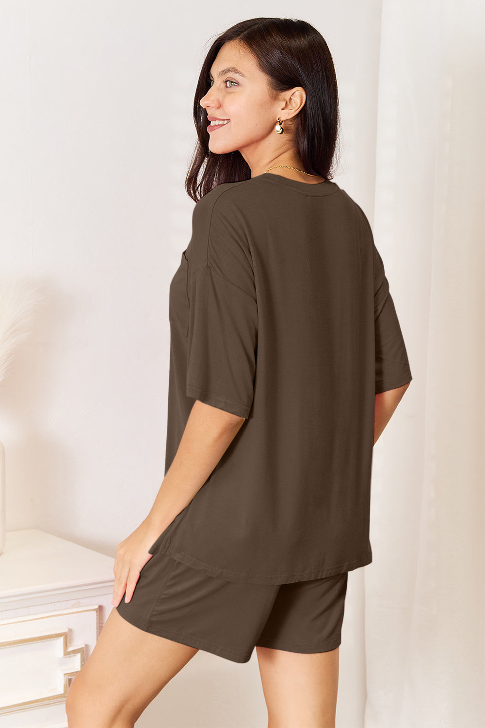 Bamboo Round Neck Drop Shoulder T-Shirt & Shorts Set