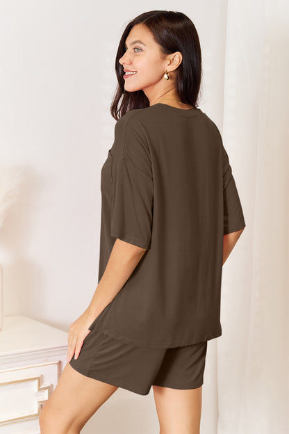 Bamboo Round Neck Drop Shoulder T-Shirt & Shorts Set